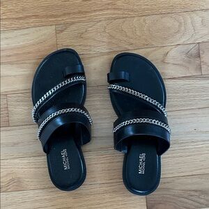 Michael Kors Black Sandals with Silver Chain Detail